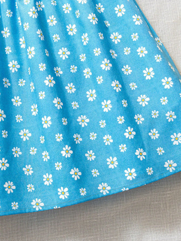 Young Girls Vacation Countryside Style Dress, Vintage Square Collar Contrast Lace Design, Daisy Floral Print, Suitable For Vacation