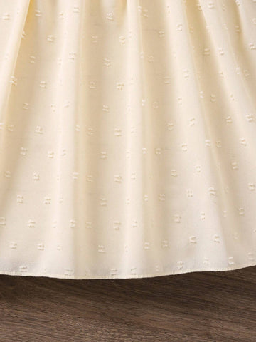 Young Girls' Vacation Leisure Textured Floral Embroidery Bubble Sleeve Dress