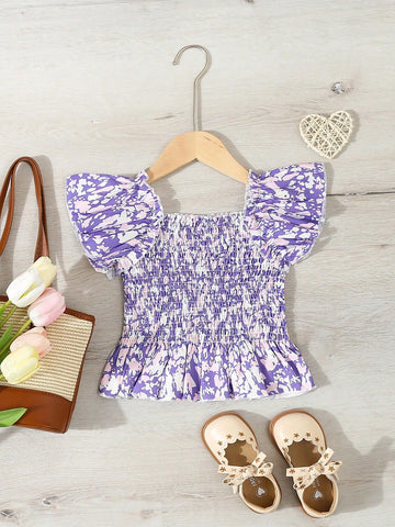 Young Girls' Vacation Style Printed Shirt, Spring/Summer, Single Piece