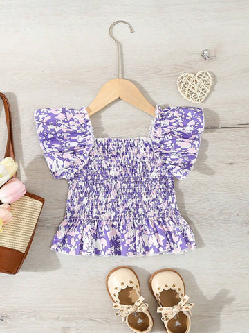 Young Girls' Vacation Style Printed Shirt, Spring/Summer, Single Piece