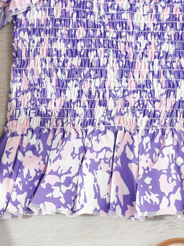 Young Girls' Vacation Style Printed Shirt, Spring/Summer, Single Piece