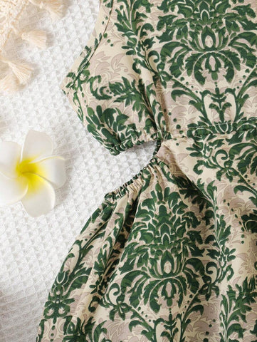 Young Girls' Vacation Style Spaghetti Strap Hollow Out Dress