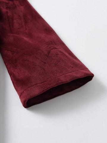 Young Girls Velvet Colorblock Ruffle Collar Long Sleeve Dress