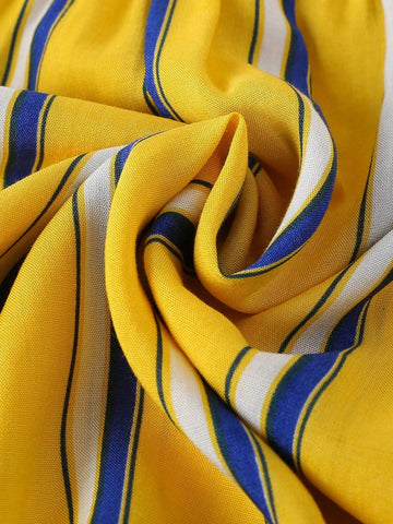 Young Girls' Vertical Striped Decorative Bowknot Design Sleeveless Dress With Skirt, Summer