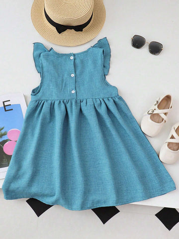 Young Girl's Vintage Bowknot Denim Sleeveless Dress For Summer