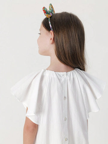 Young Girls' Vintage Elegant Sweet Ruffled Cap Sleeve Round Neck Dress, Summer