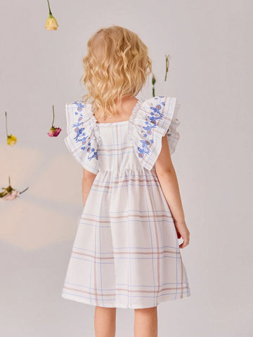 Young Girls Vintage Style Embroidered Dress For Spring/Summer