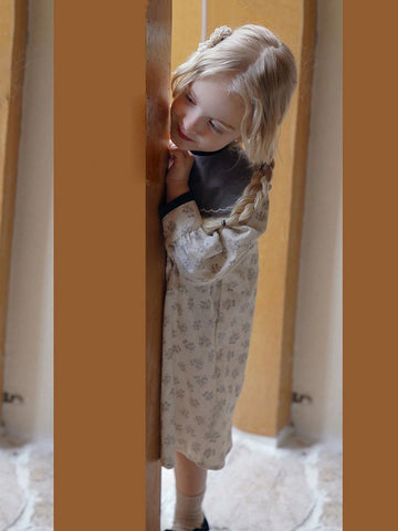 Young Girl's Vintage Style Floral Print Dress With Unique Design