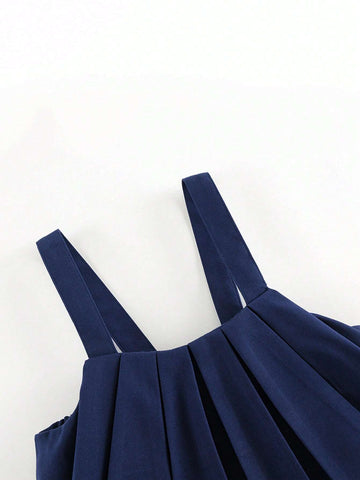 Young Girls' Vintage Style Loose Pleated Suspender Dress, Autumn