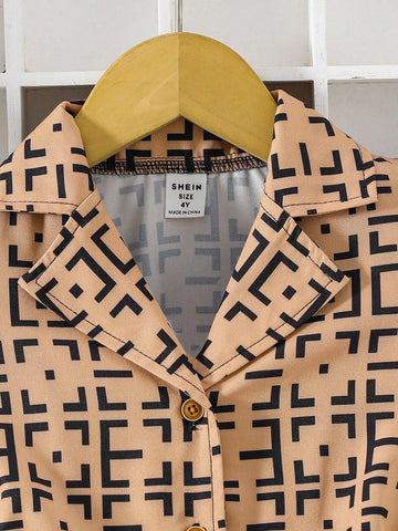 Young Girl's Waisted Shirt Dress With All-Over Print