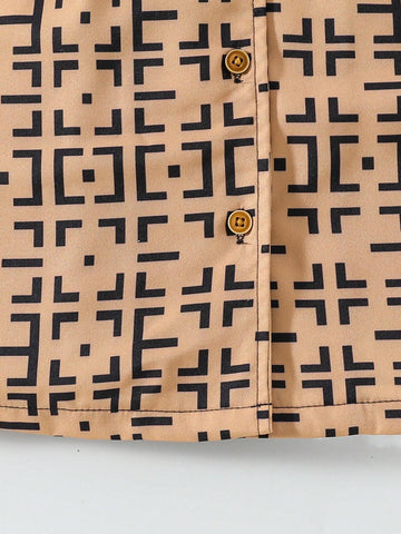 Young Girl's Waisted Shirt Dress With All-Over Print