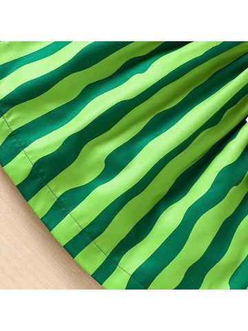 Young Girls' Watermelon Print Sundress With Shoulder Bag For Summer