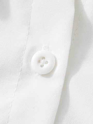 Young Girls' White Button-Up Shirt With Patchwork Faux Fur Long Sleeves