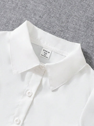 Young Girls' White Button-Up Shirt With Patchwork Faux Fur Long Sleeves