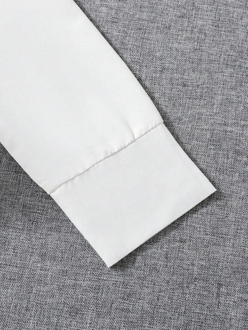 Young Girls' White Button-Up Shirt With Patchwork Faux Fur Long Sleeves