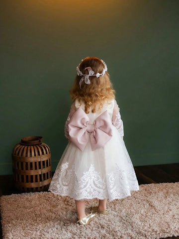 Young Girls White Lace Long Sleeves Special Occasion Baby Birthday Dress