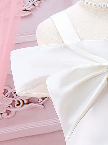 Young Girl's White Off Shoulder Dress With Bow Decoration
