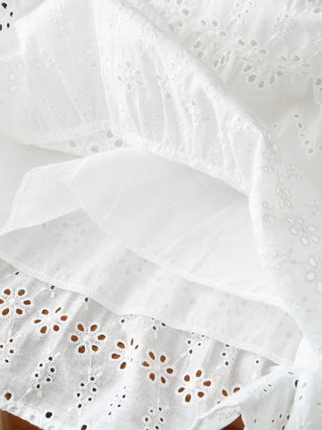Young Girls White Sleeveless Hollow-Out Long Dress