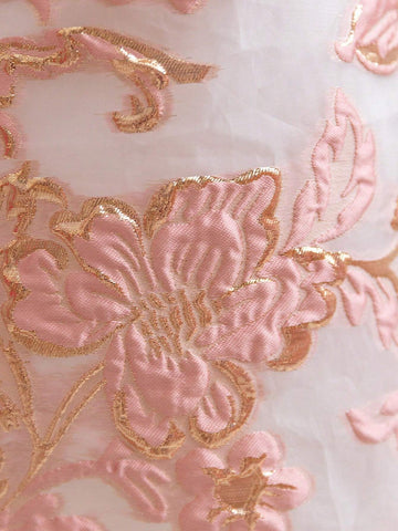 Young Girl's Woven Color-Block & Ditsy Floral Puff Sleeve Dress With Ruffled Hemline