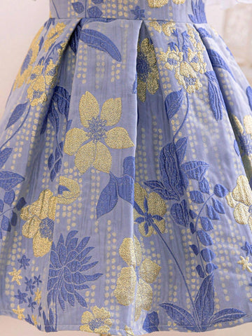 Young Girl's Woven Floral Print Ruffled One Shoulder Strap Casual Dress