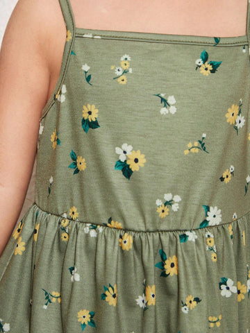 Young Girl's Woven Floral Print Spliced Casual Vacation Strappy Dress