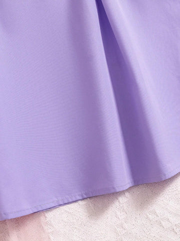 Young Girl's Woven Solid Color Round Neck Cap Sleeve Casual Dress