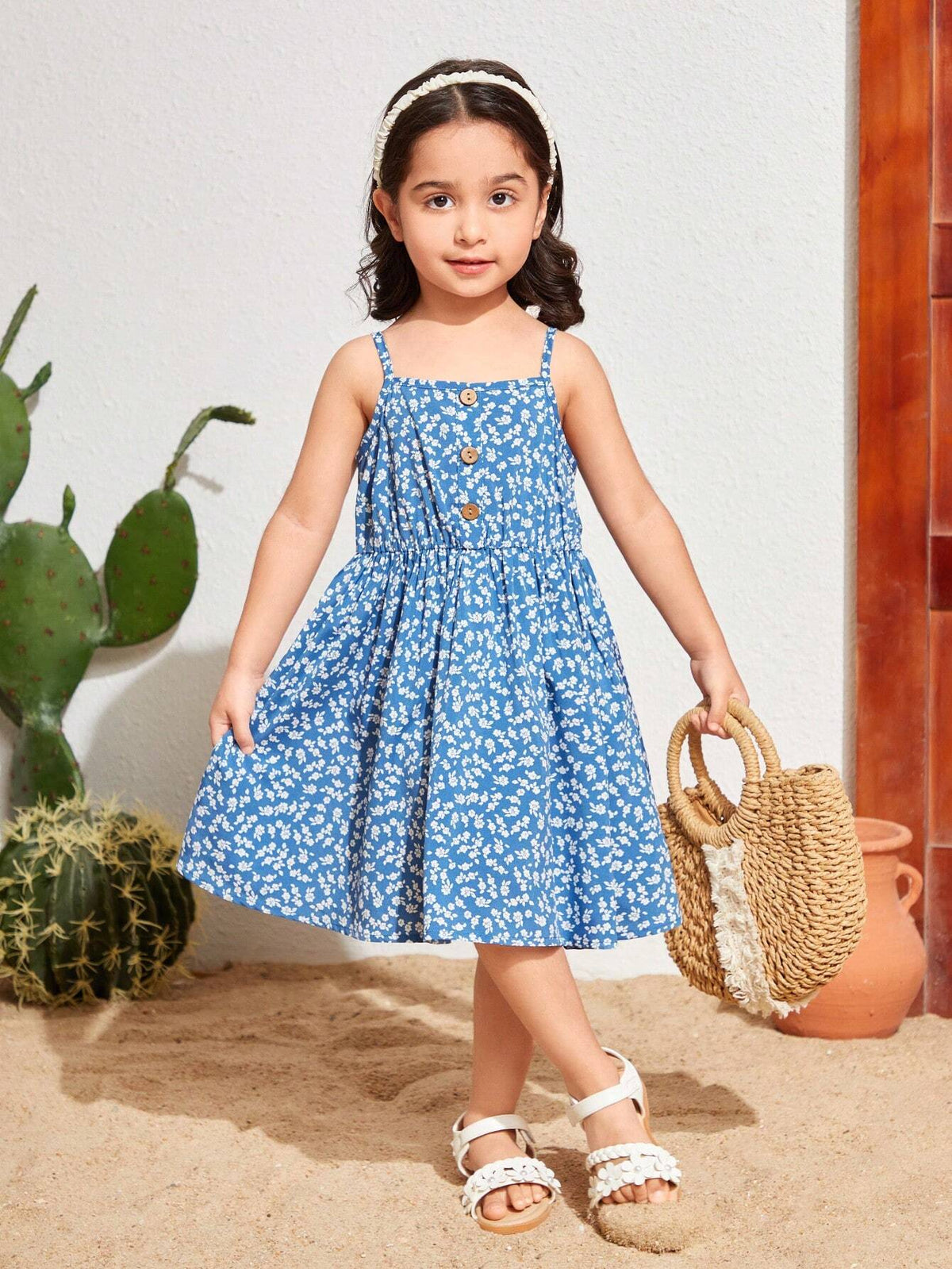 Young Girl's Woven Spliced Floral Casual Cami Dress
