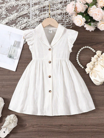 Young Girls' Woven Striped Loose Casual Dress With Ruffled Hem
