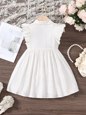 Young Girls' Woven Striped Loose Casual Dress With Ruffled Hem