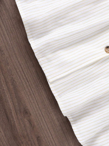 Young Girls' Woven Striped Loose Casual Dress With Ruffled Hem
