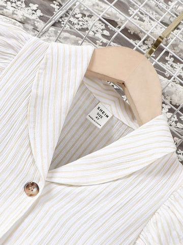 Young Girls' Woven Striped Loose Casual Dress With Ruffled Hem