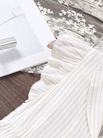 Young Girls' Woven Striped Loose Casual Dress With Ruffled Hem