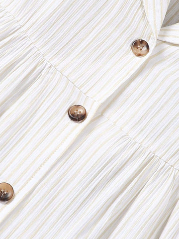 Young Girls' Woven Striped Loose Casual Dress With Ruffled Hem