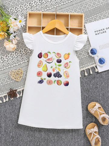 Young Girl's Y2K Fruit Printed Cap Sleeve Dress, Summer Street Style