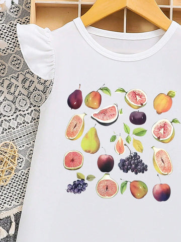 Young Girl's Y2K Fruit Printed Cap Sleeve Dress, Summer Street Style
