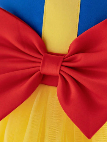 Young Girls' Yellow Tulle Glamorous Princess Dress With Hairband, Suitable For Costume Parties