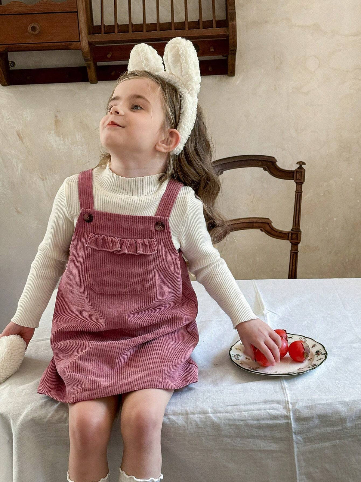 Young Girls & Young Girl Casual Matching Mother-Daughterl Cute Pink Cord Overall Jumper Dress