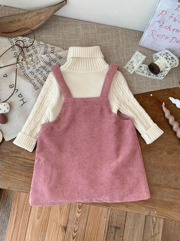 Young Girls & Young Girl Casual Matching Mother-Daughterl Cute Pink Cord Overall Jumper Dress