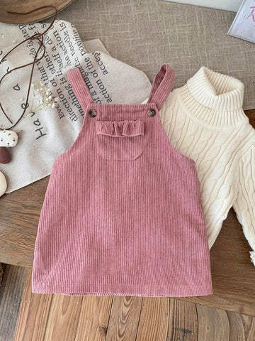 Young Girls & Young Girl Casual Matching Mother-Daughterl Cute Pink Cord Overall Jumper Dress
