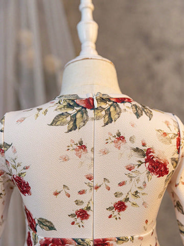Young Girls & Young Girl Casual Matching Mother-Daughterl Rose Flower Print Mid-Long Sleeve Spring And Summer Party Business Dress Fall Wedding Guest Dress