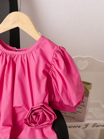 Young Woman's Commute Elegant Casual Korean Style Princess Dress With 3D Flower Embellishment