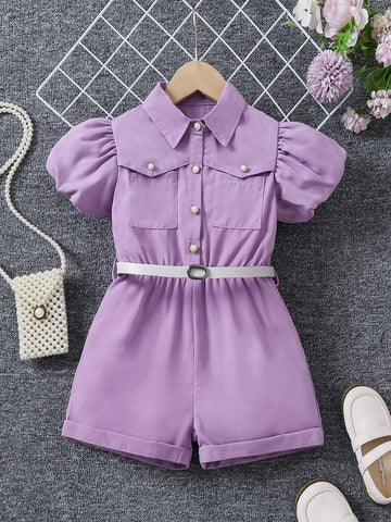 Young Women Elegant Commuting Noble Lady Bubble Striped Blouse Collar With Belted Shorts Romper
