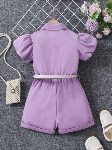 Young Women Elegant Commuting Noble Lady Bubble Striped Blouse Collar With Belted Shorts Romper