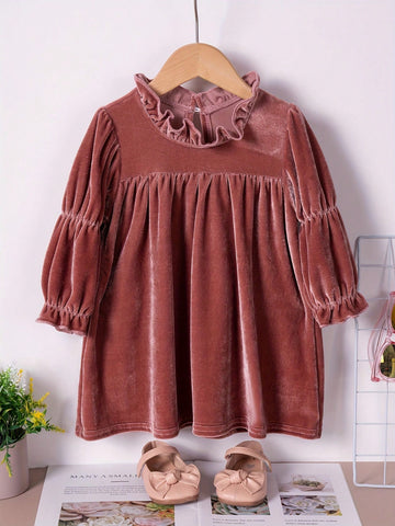 Young Women Elegant Velvet Ruched Design Dress For Holiday Party