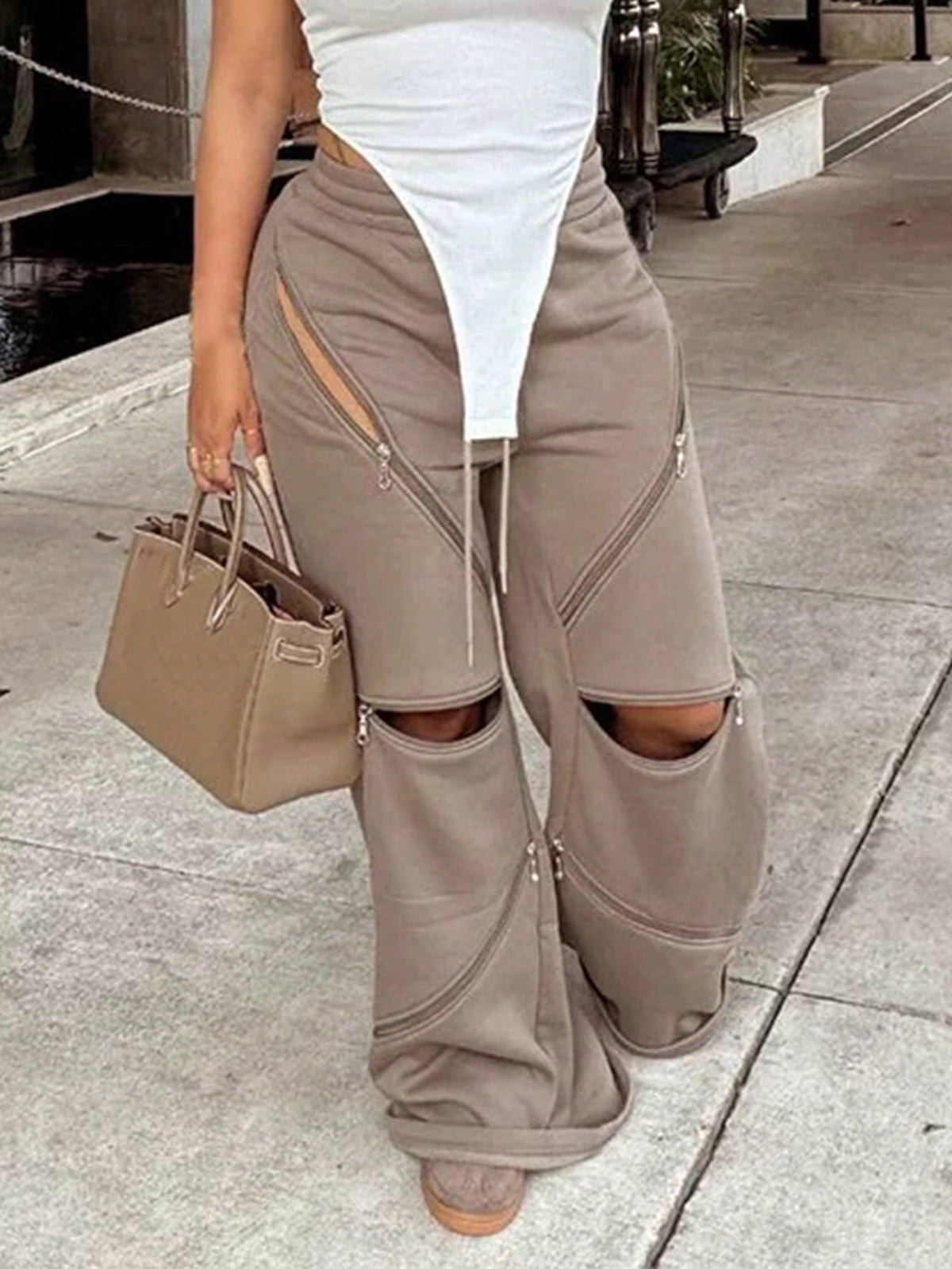 Zipper Design Casual Sweatpants, Simple & Fashionable For Daily Wear