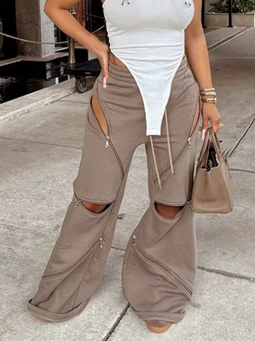 Zipper Design Casual Sweatpants, Simple & Fashionable For Daily Wear