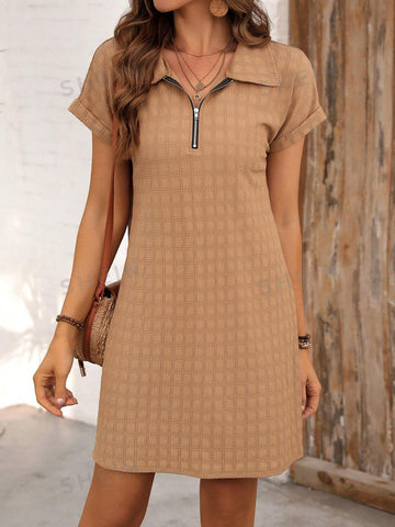 Zipper Half-Placket Short Sleeve Casual Dress