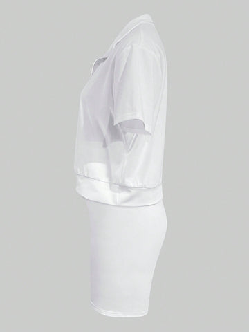 Zipper Half Collar Short Sleeve T-Shirt And Shorts Set