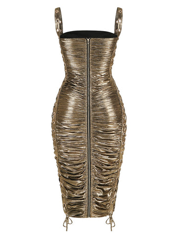 Zohar Lace Up Metallic Midi Dress