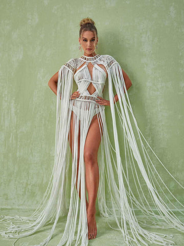 Zuzu Fringe Cutout Maxi Dress